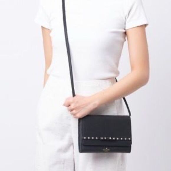 Kate Spade Laurel Way Jeweled Crossbody Bag Black Bow and Crystals Card Slots - Picture 1 of 10